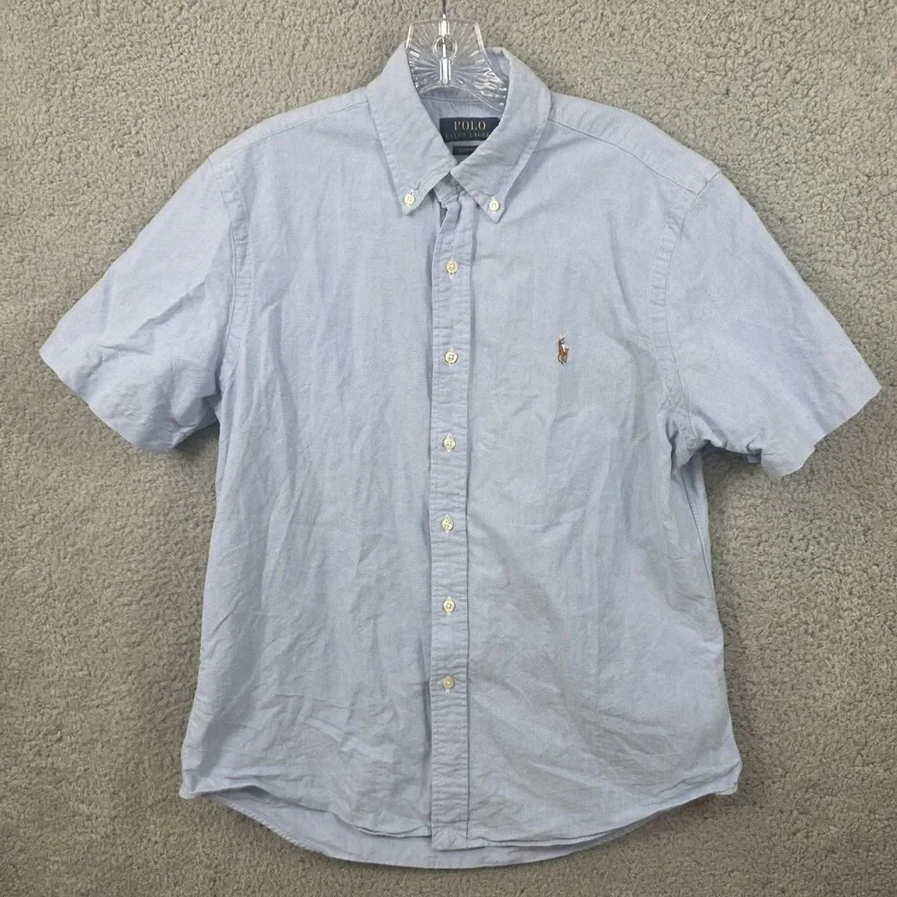 Polo Ralph Lauren Short Sleeve Oxford Shirt Mens Size M Blue Button Down